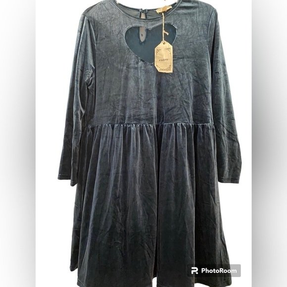 entro Dresses & Skirts - Entro Anthropologie dress crushed velvet , teal blue, size medium. New with tag.